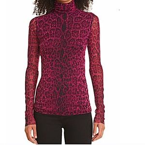 Collo Alto Mix Print Long Sleeve Mesh Top Fuzzi